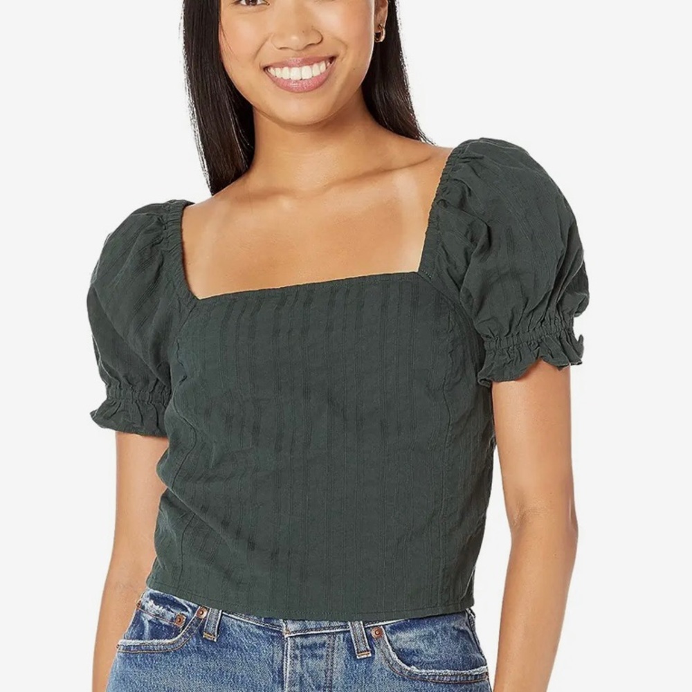 Dark Green Puff Sleeve Crop Top. Size M.